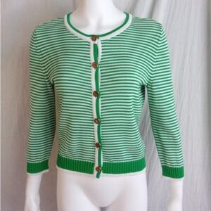 Lilly Pulitzer Striped 3/4 sleeve Cardigan Sweater Green And White Small